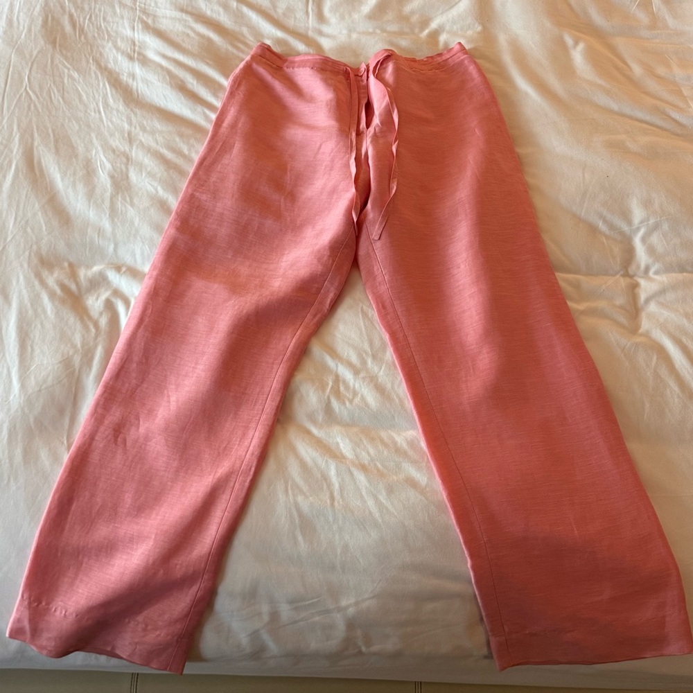 Pink Wide-Leg Pants Linen